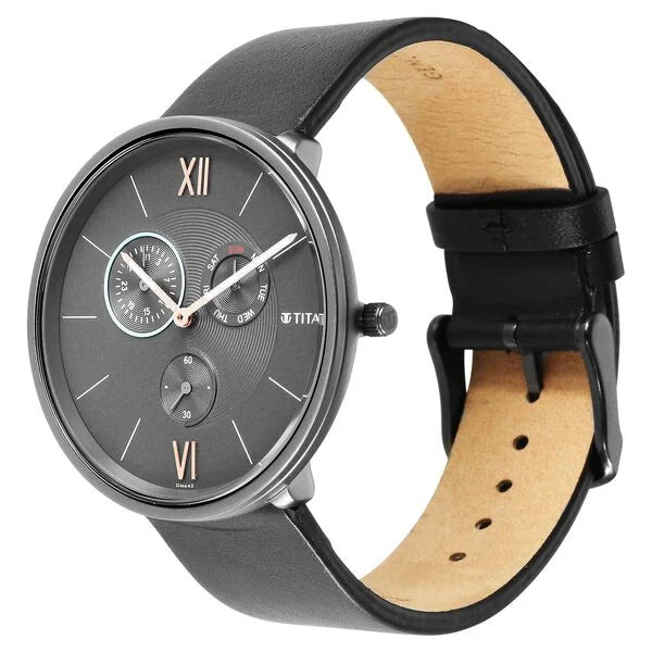Titan 1877QL01 | Titan Slim Quartz Multifunction Grey Dial Quartz Leather Strap Watch for Men