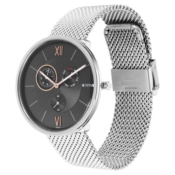 Titan 1877SM01 | Titan Slim Quartz Multifunction Black Dial Stainless Steel Strap watch for Men