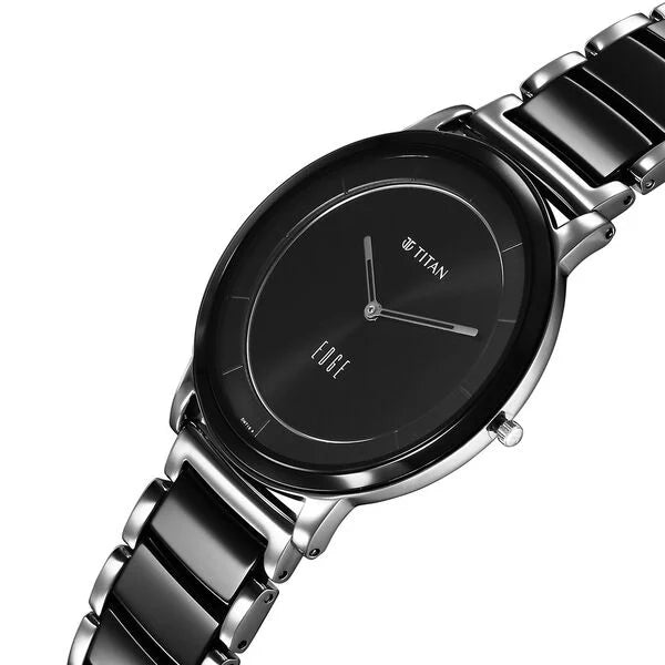 Titan 1878KD01 | Titan Edge Fusion Quartz Analog Black Dial Two Toned Steel & Ceramic Strap Watch for Men