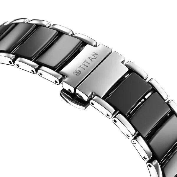 Titan 1878KD01 | Titan Edge Fusion Quartz Analog Black Dial Two Toned Steel & Ceramic Strap Watch for Men