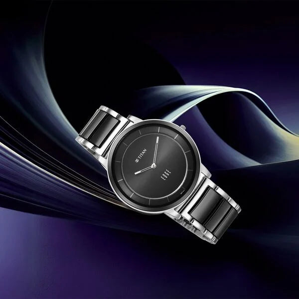 Titan 1878KD01 | Titan Edge Fusion Quartz Analog Black Dial Two Toned Steel & Ceramic Strap Watch for Men