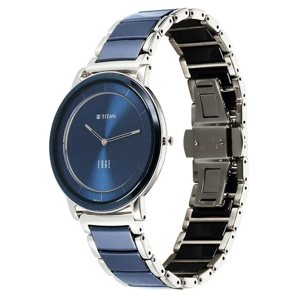 Titan 1878KD02 | Titan Edge Fusion Quartz Analog Blue Dial Blue Steel & Ceramic Strap Watch for Men
