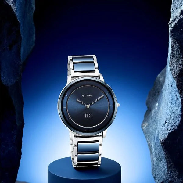 Titan 1878KD02 | Titan Edge Fusion Quartz Analog Blue Dial Blue Steel & Ceramic Strap Watch for Men