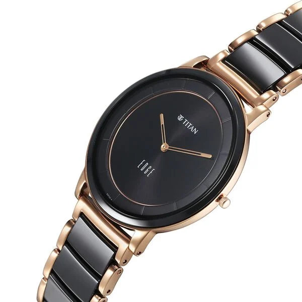 Titan 1878KD03 | Titan Edge Fusion Quartz Analog Black Dial Black Steel & Ceramic Strap Watch for Men