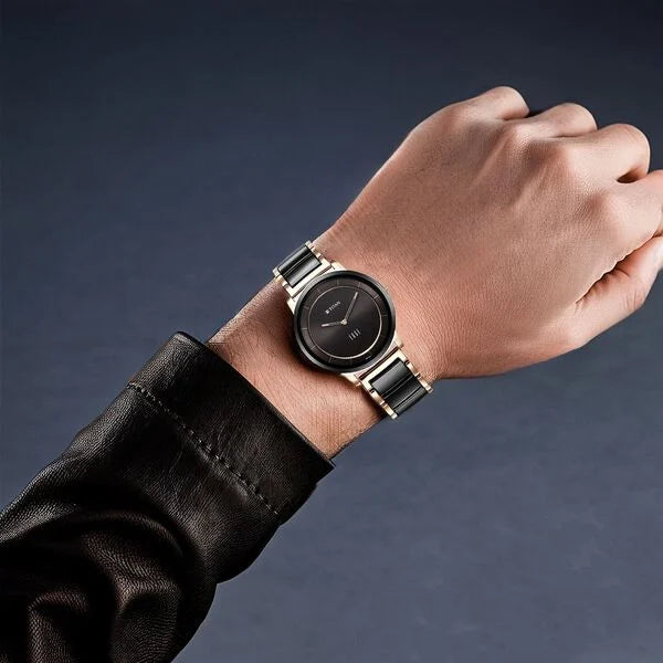 Titan 1878KD03 | Titan Edge Fusion Quartz Analog Black Dial Black Steel & Ceramic Strap Watch for Men
