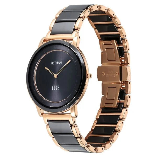 Titan 1878KD03 | Titan Edge Fusion Quartz Analog Black Dial Black Steel & Ceramic Strap Watch for Men