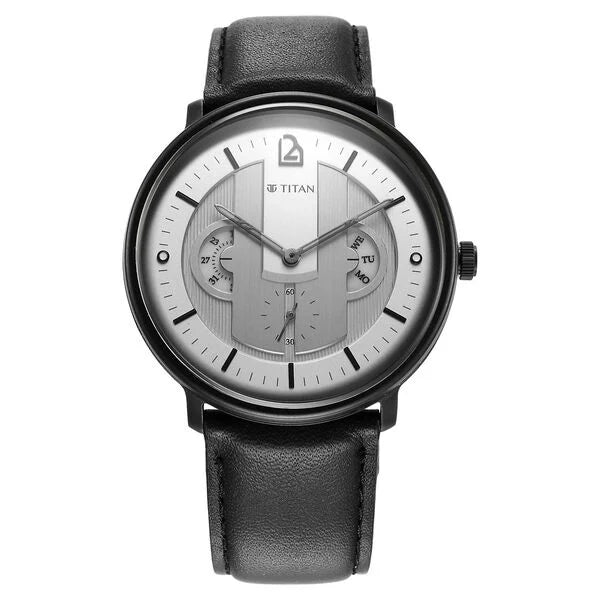 Titan 1882NL01 | Titan Quartet Silver Dial Quartz Multifunction Leather Strap watch for Men