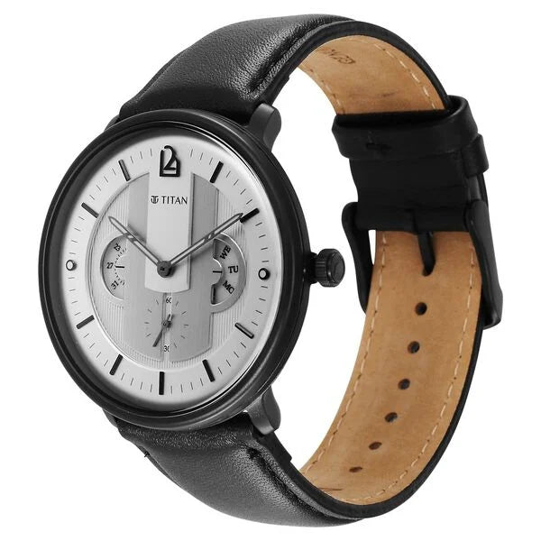 Titan 1882NL01 | Titan Quartet Silver Dial Quartz Multifunction Leather Strap watch for Men