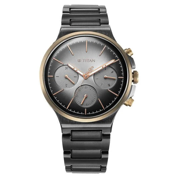 Titan 1883KM01 | Titan Quartet Grey Dial Analog with Day and Date Stainless Steel Strap watch for Men