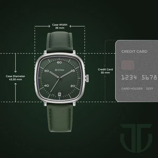 Titan 1885SL04 | Titan Neo Curve Quartz Analog with Date Green Dial Leather Strap Watch For Men