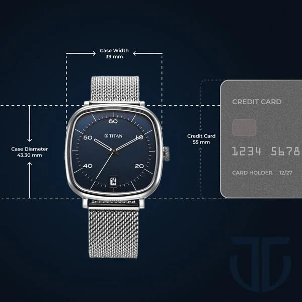 Titan 1885SM02 | Titan Neo Curve Quartz Analog with Date Blue Dial Stainless Steel Strap Watch For Men