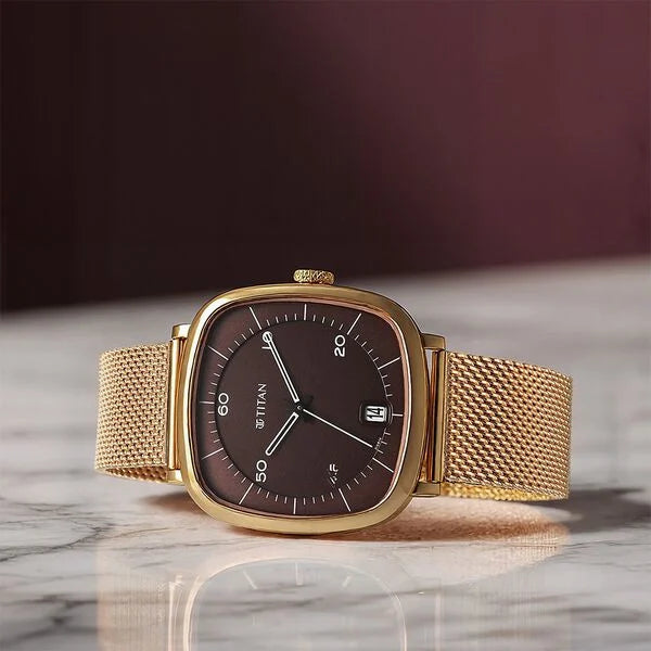 Titan 1885WM01 | Titan Neo Curve Quartz Analog with Date Brown Dial Stainless Steel Strap Watch For Men