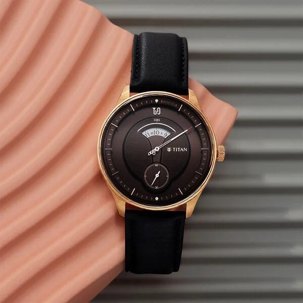 Titan 1890WL01 | Titan Quartet Brown Dial Analog Leather Strap watch for Men