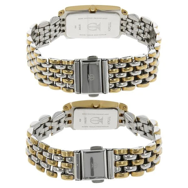 Titan 9272927BM02 | Titan Quartz Analog with Date Champagne Dial Metal Strap Watch for Couple