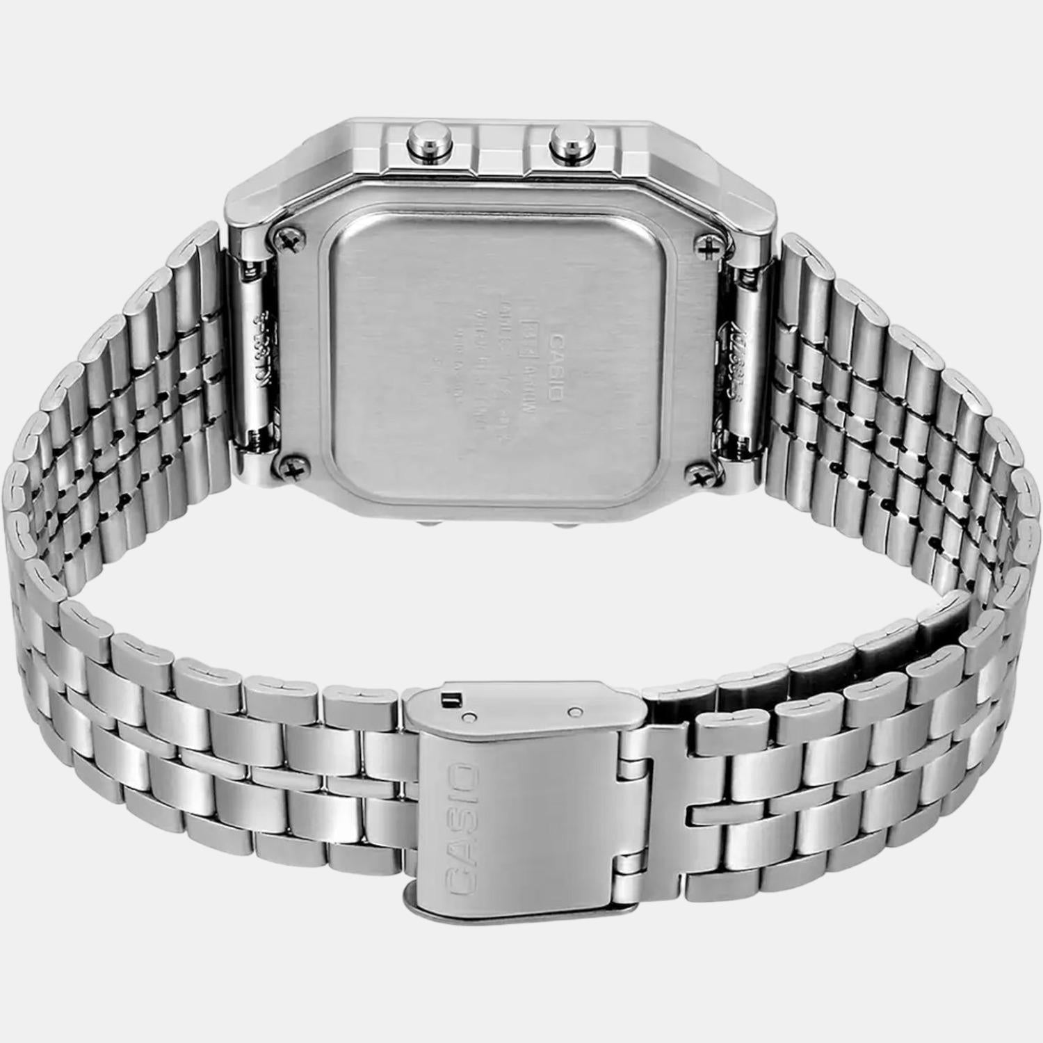 Vintage Unisex Quartz Black Dial Digital Stainless Steel Watch D133