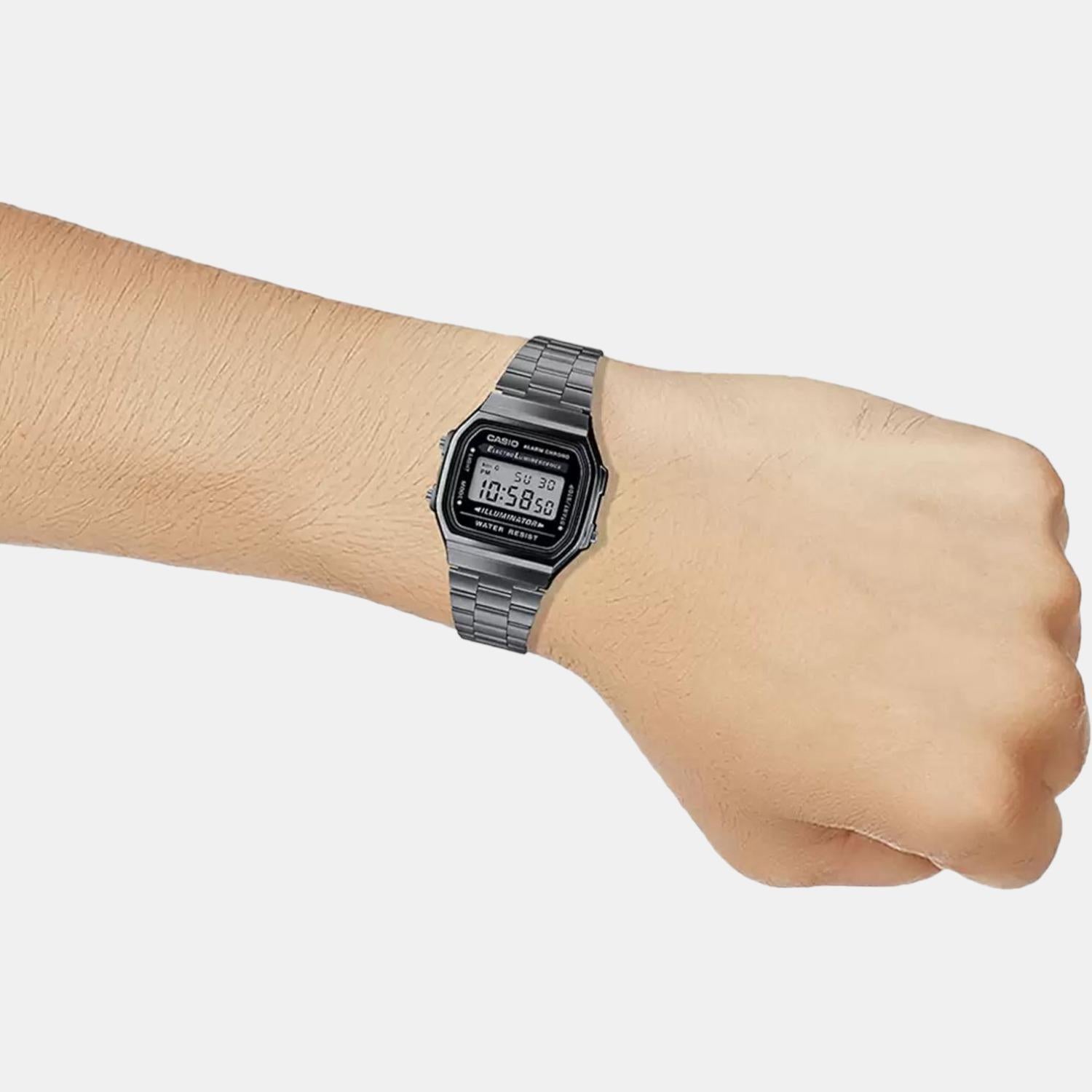 Vintage Unisex Quartz Black Dial Digital Stainless Steel Watch D181