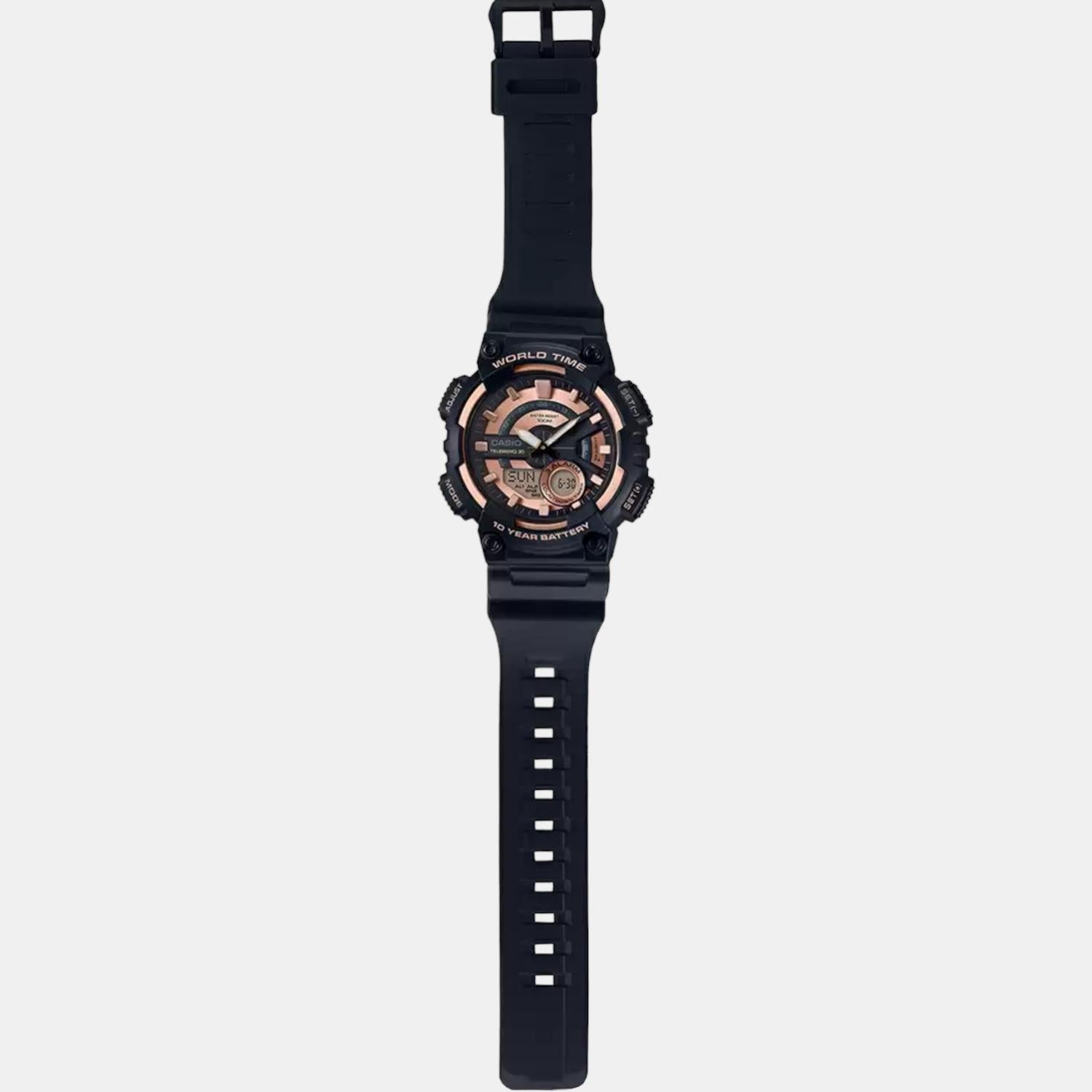 Youth Men Quartz Rose Gold Dial Analog-Digital Silicone Watch AD222
