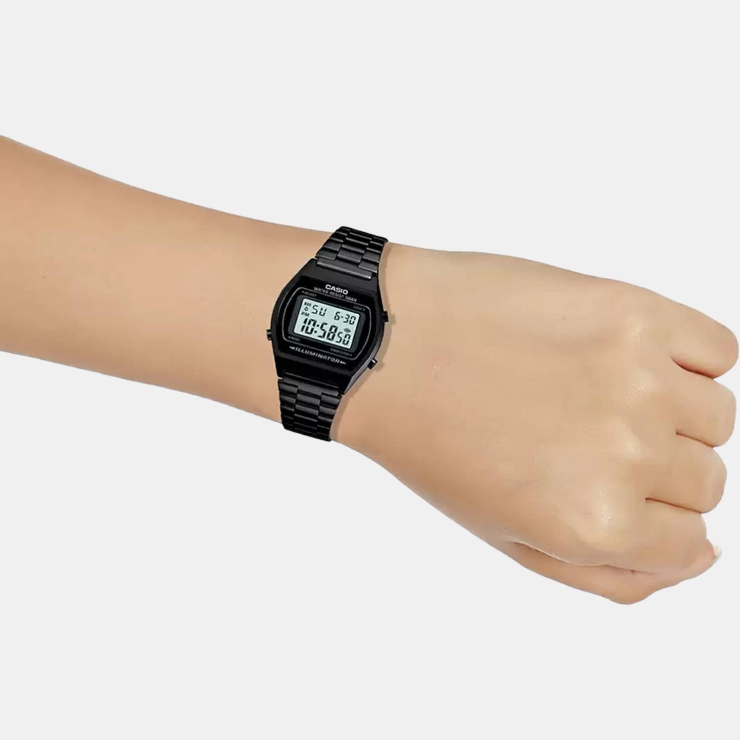Vintage Unisex Quartz Black Dial Digital Stainless Steel Watch D180