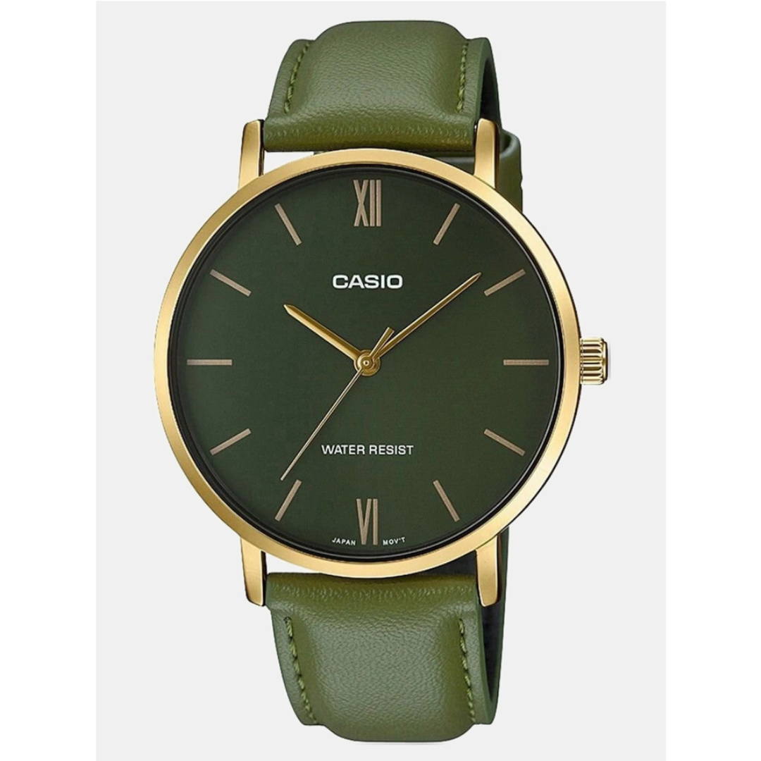 Casio MTP-VT01GL-3BUDF A1782 | Enticer Men Quartz Green Dial Analog Leather Watch