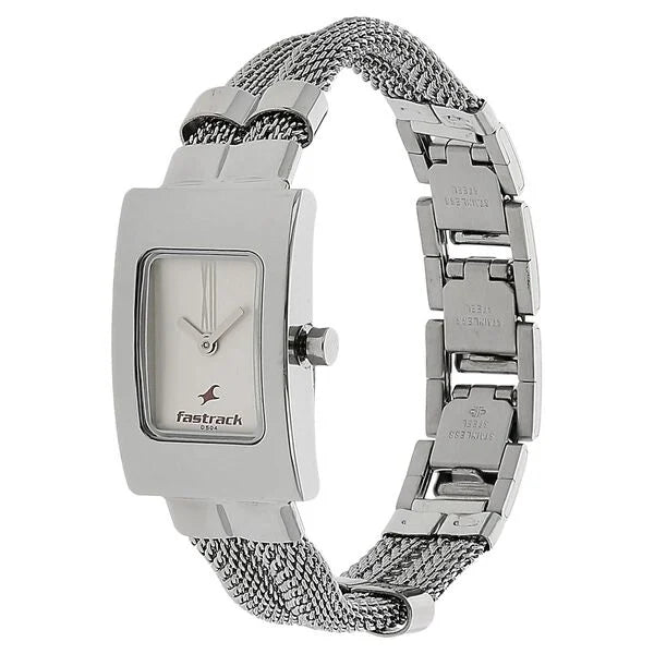 Fastrack NK2049SM09 | Fastrack Quartz Analog Silver Dial Stainless Steel Strap Watch for Girls