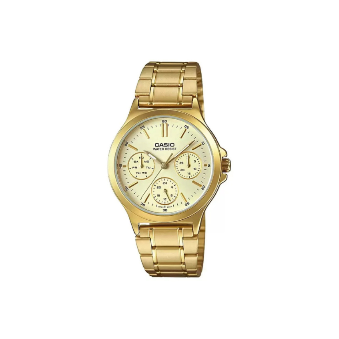Casio LTP-V300G-9AUDF A1916 | Enticer Women Quartz Gold Dial Chronograph Stainless Steel Watch