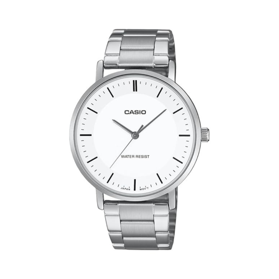Casio MTP-VT04D-7EDF A2412 | Enticer Men Quartz White Dial Analog Stainless Steel Watch