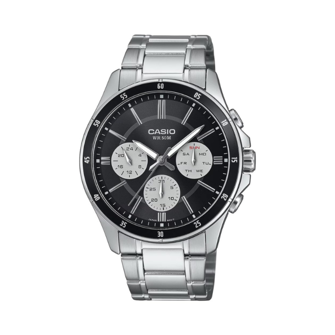 Casio MTP-1374D-1A3VDF A2345 | Enticer Men Quartz Black Dial Multi-Function Stainless Steel Watch