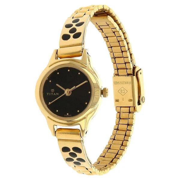 Titan 2401YM05 | Titan Quartz Analog Black Dial Stainless Steel Strap Watch for Women