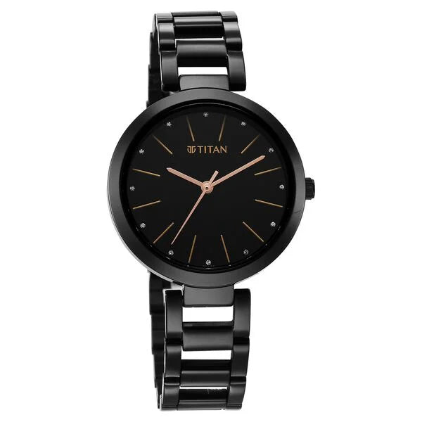 Titan 2480NM01 | Titan Workwear Quartz Analog Black Dial Black Stainless Steel Strap Watch for Women