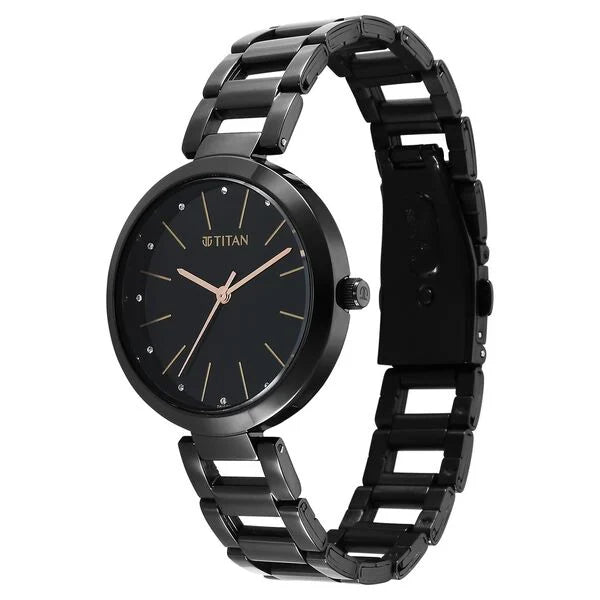 Titan 2480NM01 | Titan Workwear Quartz Analog Black Dial Black Stainless Steel Strap Watch for Women