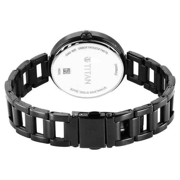 Titan 2480NM01 | Titan Workwear Quartz Analog Black Dial Black Stainless Steel Strap Watch for Women