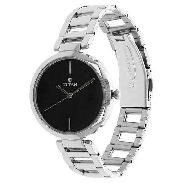 Titan 2480SM02 | Titan Quartz Analog Black Dial Stainless Steel Strap Watch for Women