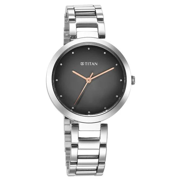 Titan 2480SM13 | Titan Workwear Quartz Analog Black Dial Silver Stainless Steel Strap Watch for Women