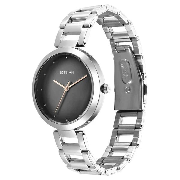 Titan 2480SM13 | Titan Workwear Quartz Analog Black Dial Silver Stainless Steel Strap Watch for Women