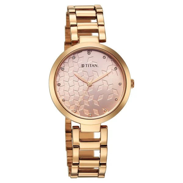 Titan 2480WM08 | Titan Purple Superheads Quartz Analog Rose Gold Dial Rose Gold Stainless Steel Strap Watch For Women
