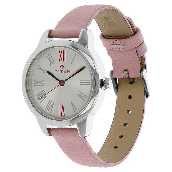 Titan 2481SL01 | Titan Quartz Analog Silver Dial Pink Leather Strap Watch For Women
