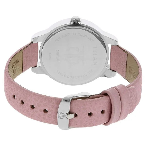 Titan 2481SL01 | Titan Quartz Analog Silver Dial Pink Leather Strap Watch For Women