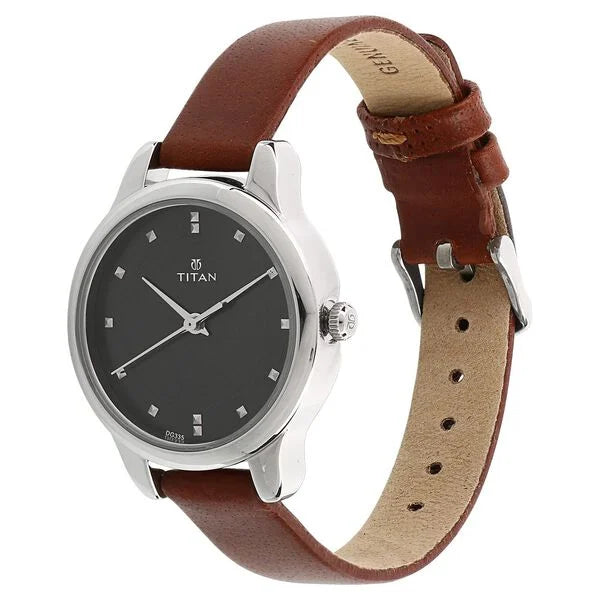 Titan 2481SL07 | Titan Women's Chic minimalist watch with Black dial and leather strap