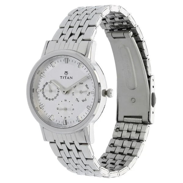 Titan 2557SM01 | Titan Quartz Analog with Day and Date Silver Dial Stainless Steel Strap Watch for Women