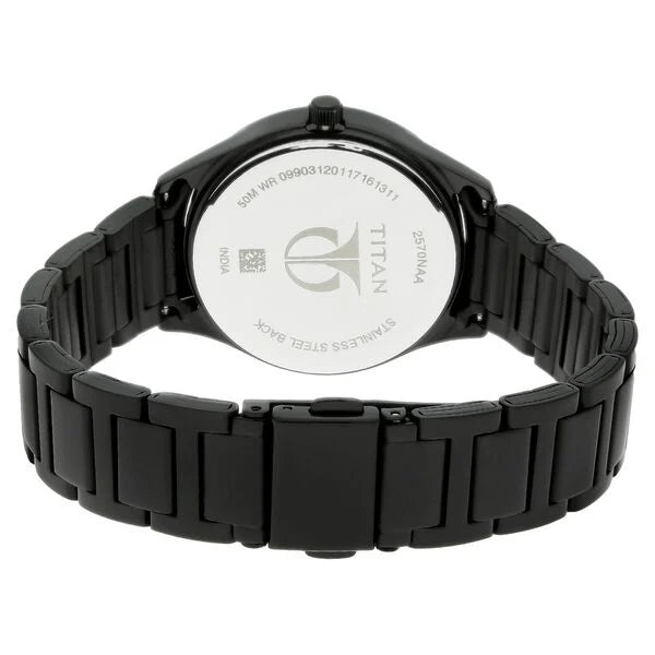 Titan 2570NM01 | Titan Quartz Analog with Day and Date Black Dial Stainless Steel Strap Watch for Women