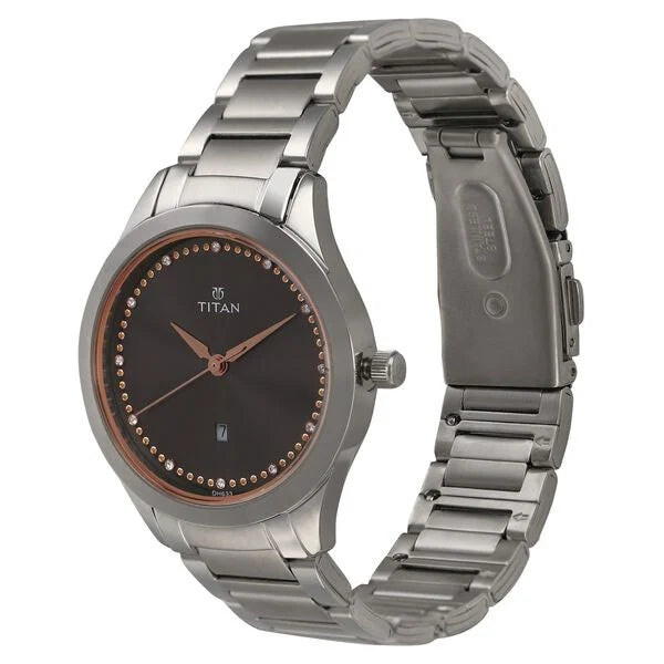 Titan 2570SM07 | Titan Sparkle Anthracite Dial Analog with Date Stainless Steel Strap Watch for Women