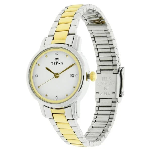 Titan 2572BM01 | Titan Karishma White Dial Analog with Date Stainless Steel Strap watch for Women