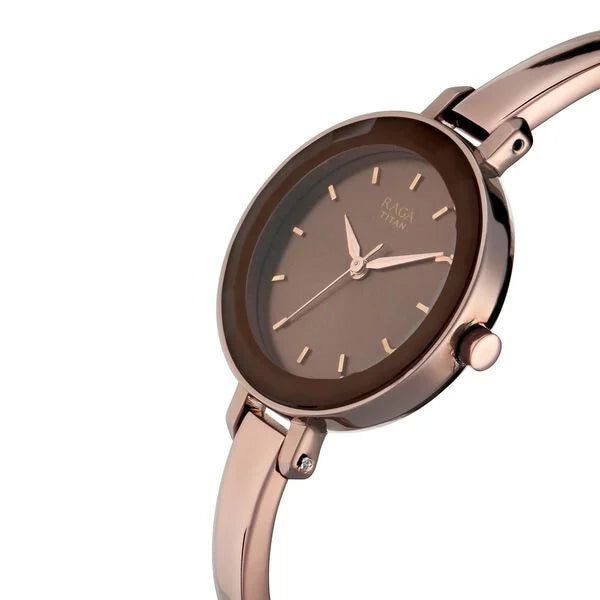 Titan 2575QM02 | Titan Quartz Analog Brown Dial Metal Strap Watch for Women