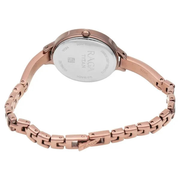 Titan 2578QM01 | Titan Quartz Analog with Date Rose Gold Dial Brown Metal Strap Watch For Women