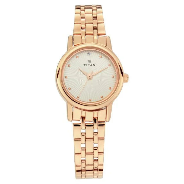 Titan 2593WM01 | Titan Quartz Analog Silver Dial Rose Gold Stainless Steel Strap Watch For Women