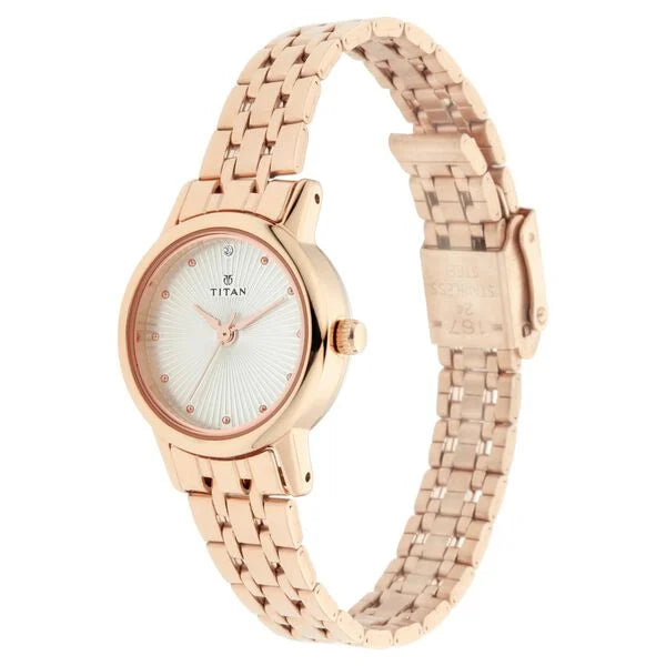 Titan 2593WM01 | Titan Quartz Analog Silver Dial Rose Gold Stainless Steel Strap Watch For Women