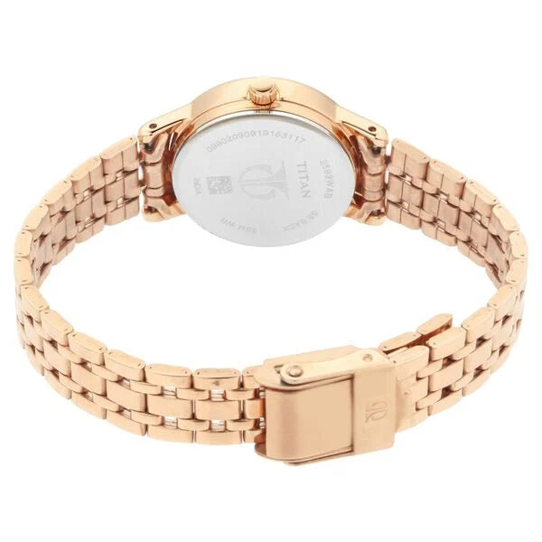 Titan 2593WM01 | Titan Quartz Analog Silver Dial Rose Gold Stainless Steel Strap Watch For Women