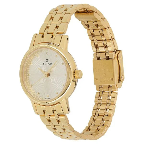 Titan 2593YM01 | Titan Quartz Analog Champagne Round Dial Golden Stainless Steel Strap Watch For Women