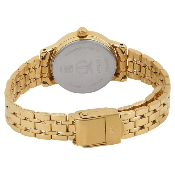 Titan 2593YM01 | Titan Quartz Analog Champagne Round Dial Golden Stainless Steel Strap Watch For Women