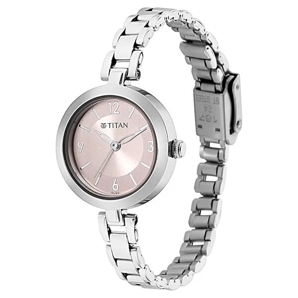 Titan 2598SM06 | Titan Lagan Pink Dial Analog Metal Strap Watch for Women